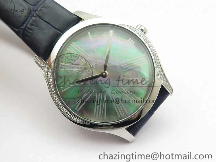 0701 UrbanChic Ladies’ De Ville Trésor Diamond SS 3AF 1:1 Best Edition Black MOP Dial On Black Leather Strap Swiss Quartz 7878